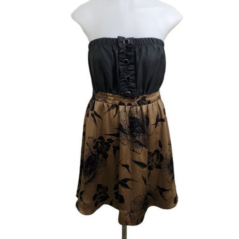 Tulip Dress M Strapless A-line‎ Flare Floral Brown